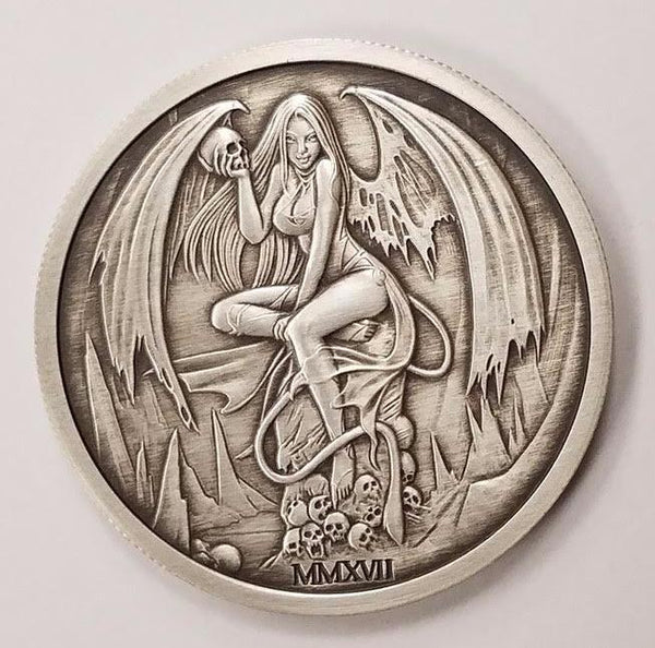 2017 Temptation of the Succubus - Antique Finish by Pheli Mint, 2oz .999  Fine Silver Round