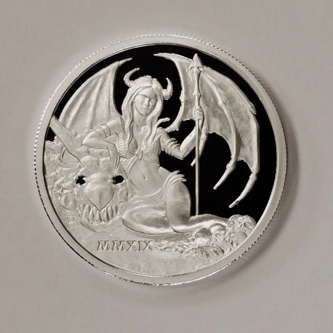 2019 Temptation of the Succubus - Proof Finish by Pheli Mint, 2oz .999 Fine  Silver Round