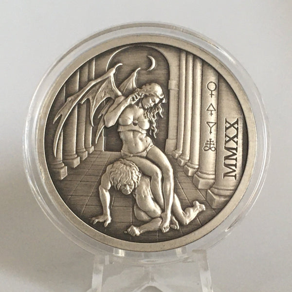 2020 Temptation of the Succubus - Antique Finish by Pheli Mint, 2oz .999  Fine Silver Round